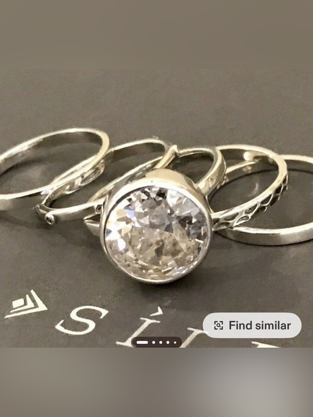 Silpada Sterling Silver Clear Crystal Bezel Ring Set - Size 6